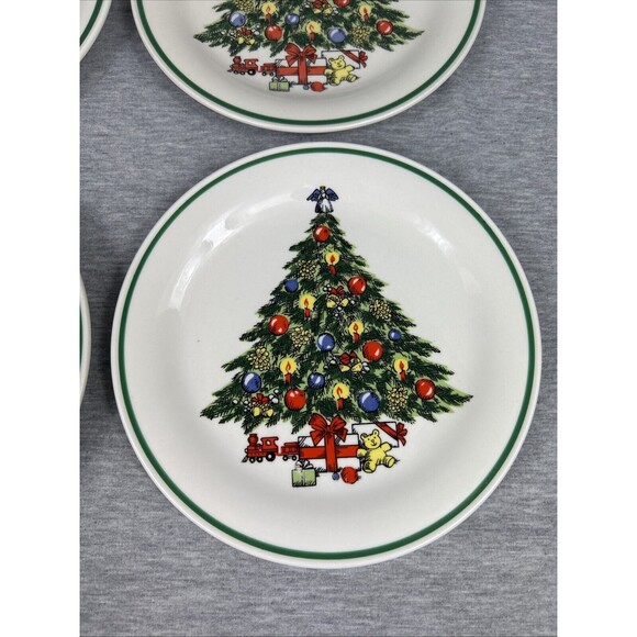 CHRISTMAS TREE Plates, 4 Small 7.5”, Stone Ware, Lynn’s, Vintage - Picture 6 of 16
